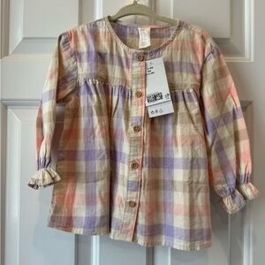 H&M plaid purple and pink baby girl tunic top size 12-18 months NWT